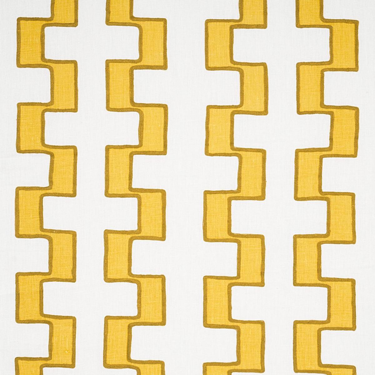 SCHUMACHER DIXON EMBROIDERED PRINT LINEN YELLOW FABRIC | Atlanta Fabrics