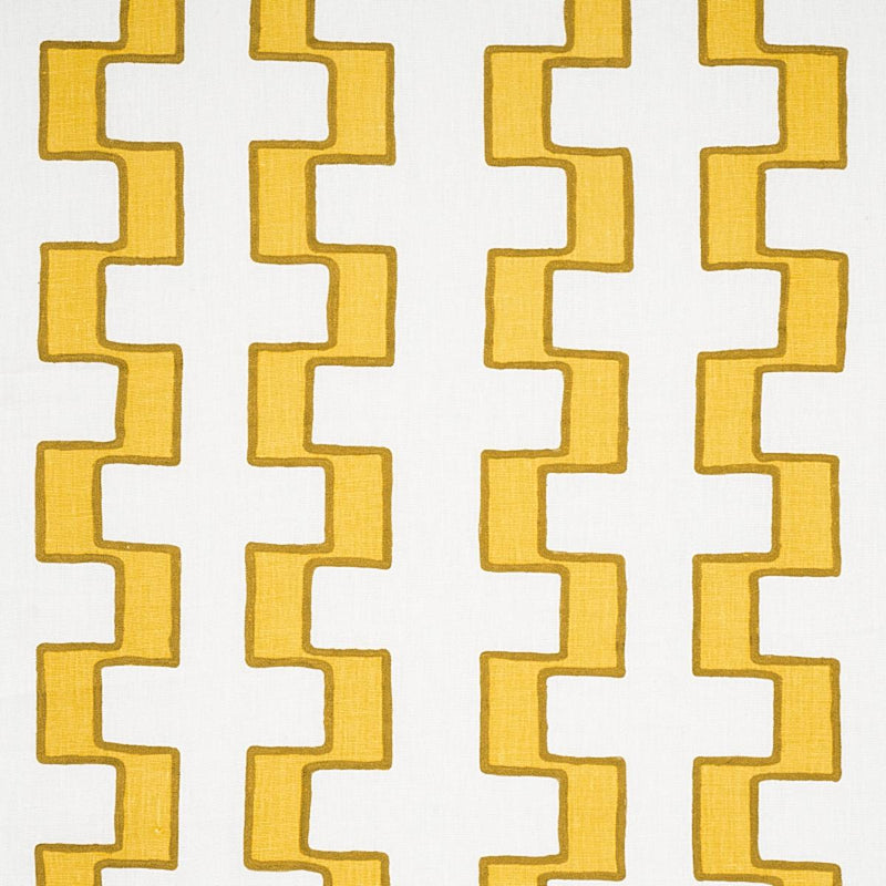 SCHUMACHER DIXON EMBROIDERED PRINT LINEN YELLOW FABRIC | Atlanta Fabrics