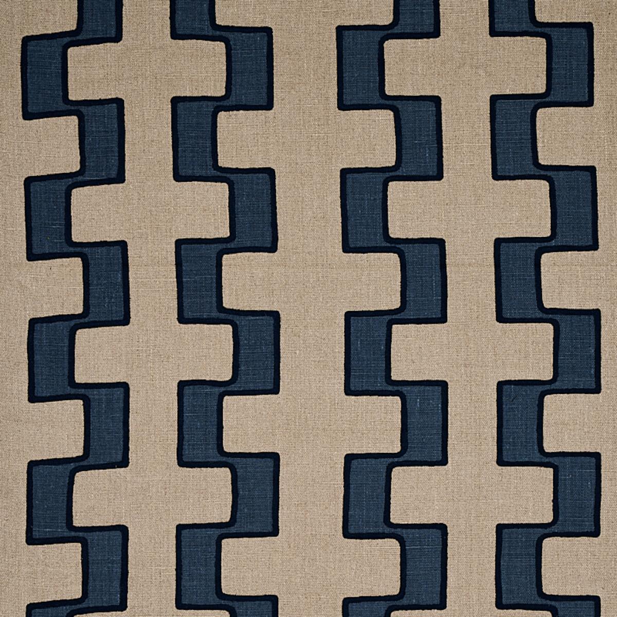 SCHUMACHER DIXON EMBROIDERED PRINT LINEN BLUE FABRIC | Atlanta Fabrics