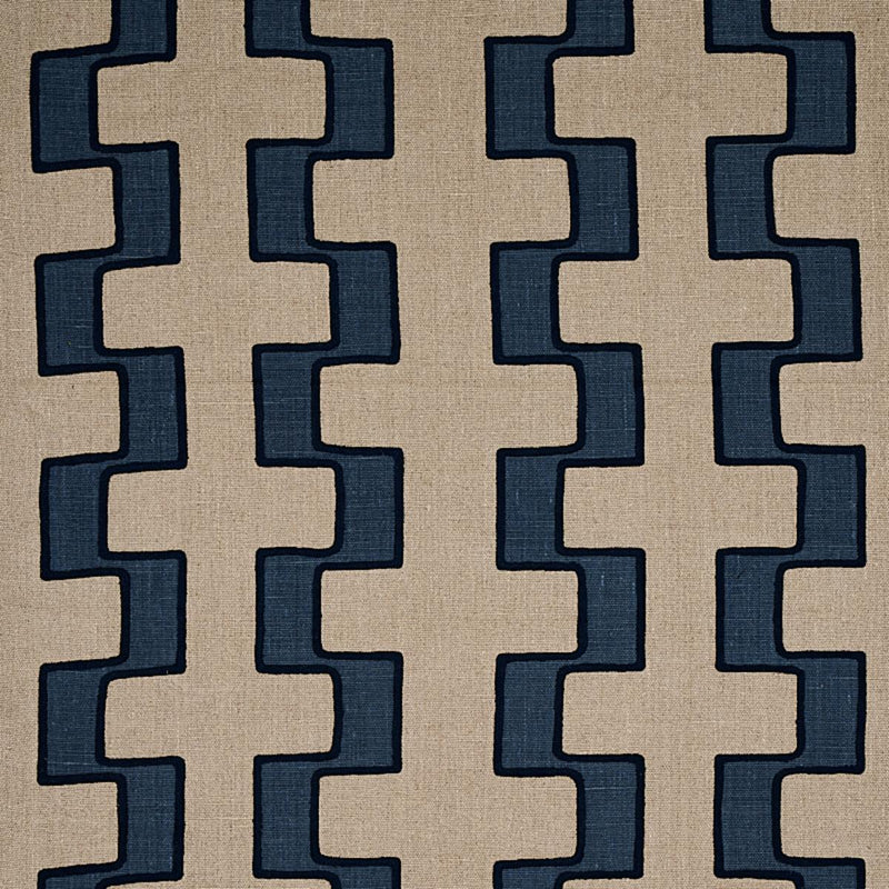SCHUMACHER DIXON EMBROIDERED PRINT LINEN BLUE FABRIC | Atlanta Fabrics