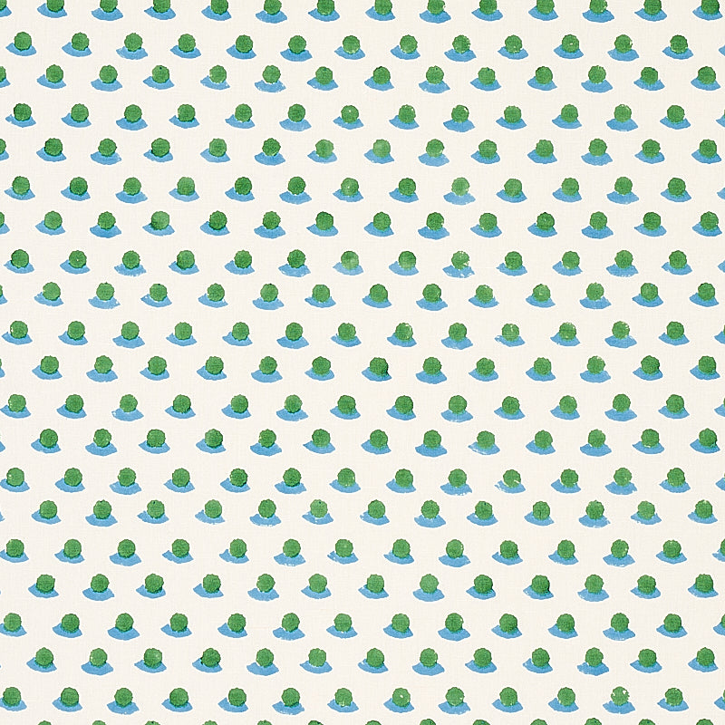 Schumacher BERRY HAND BLOCK PRINT GRASS & SKY Fabric | Atlanta Fabrics