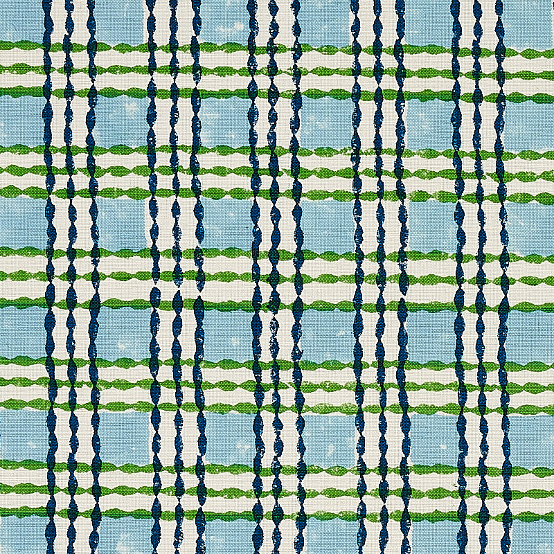 Schumacher TRELLIS HAND BLOCK PRINT SKY & GRASS  | Atlanta Fabrics
