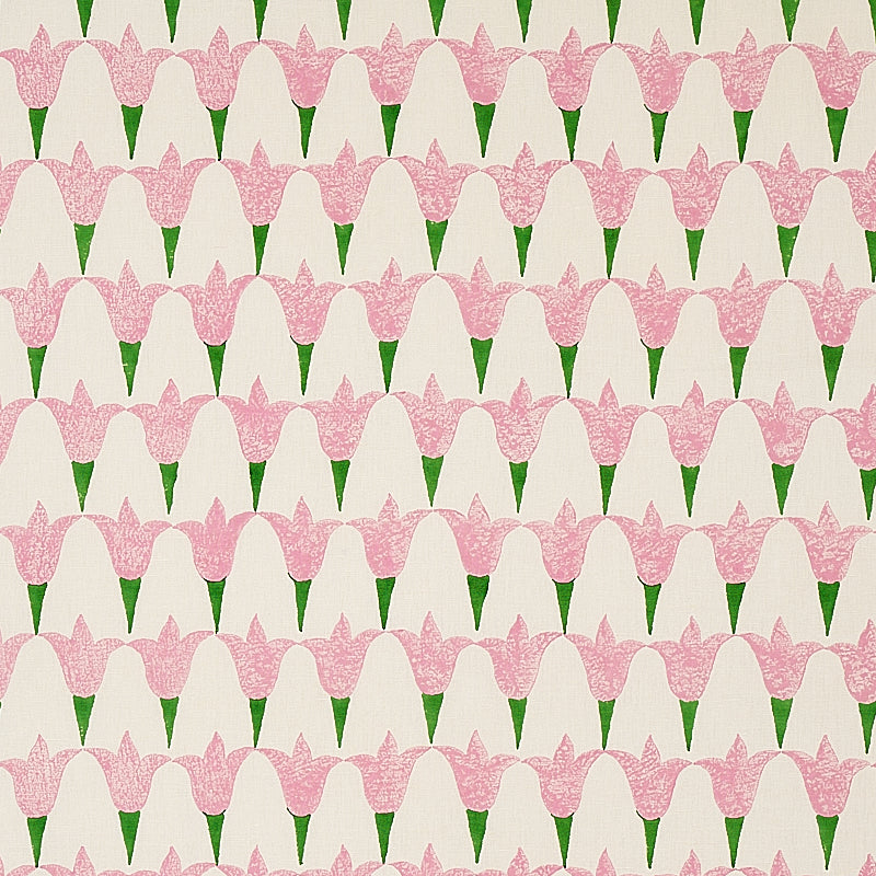 Schumacher TULIP HAND BLOCK ROSE & GRASS Fabric | Atlanta Fabrics