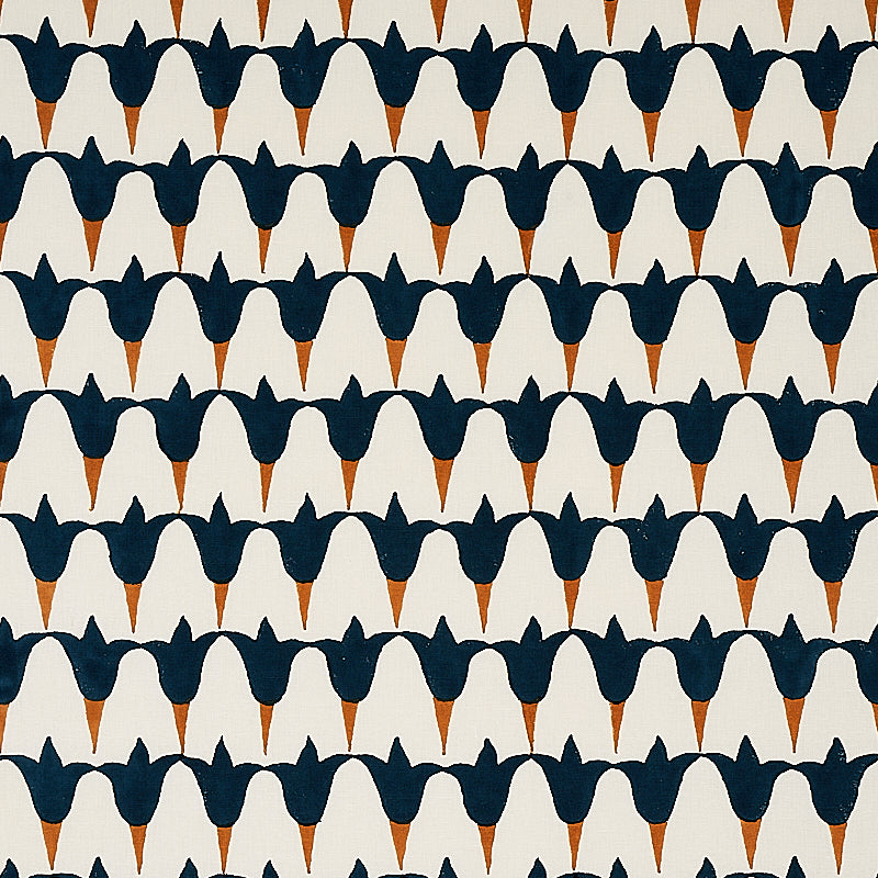 Schumacher TULIP HAND BLOCK MIDNIGHT & COPPER  | Atlanta Fabrics
