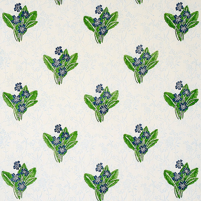 Schumacher PRIMROSE HAND BLOCK GRASS & SKY  | Atlanta Fabrics