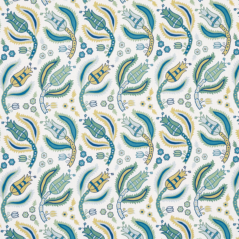 Schumacher MALABAR VINE PEACOCK Fabric | Atlanta Fabrics
