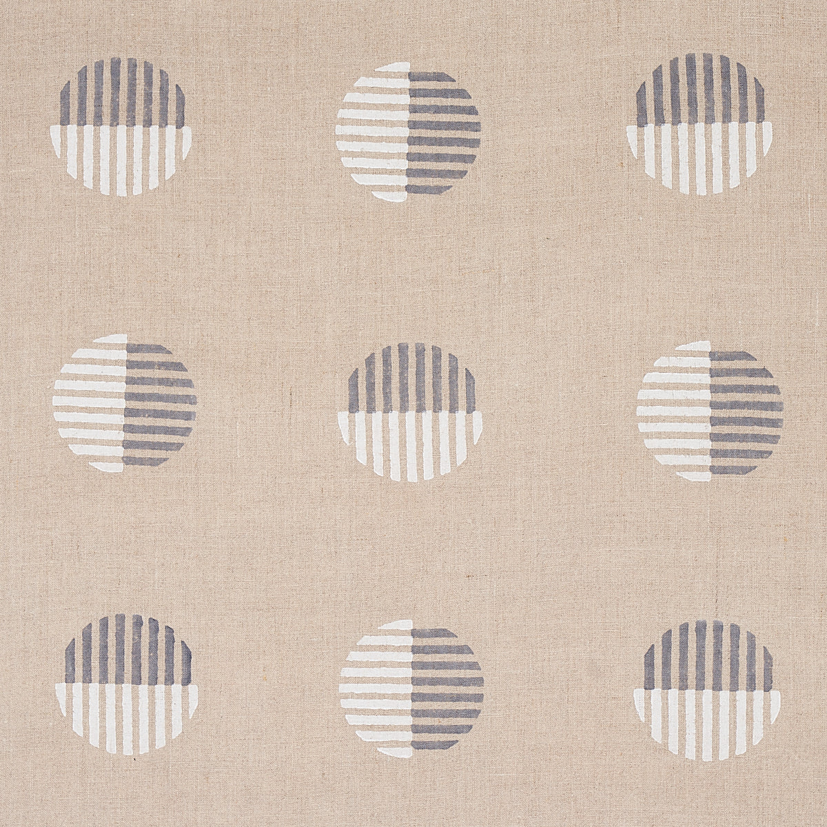Schumacher ANDO HAND BLOCK PRINT IVORY & CHARCOAL ON NATURAL Fabric | Atlanta Fabrics