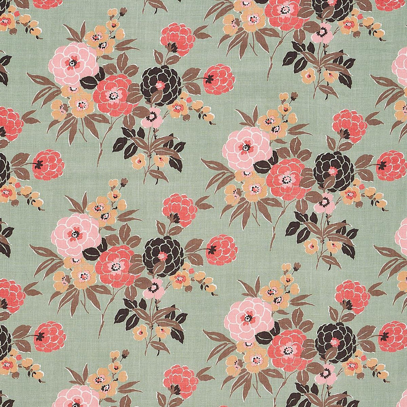 SCHUMACHER VALENTINA FLORAL GREEN FABRIC | Atlanta Fabrics