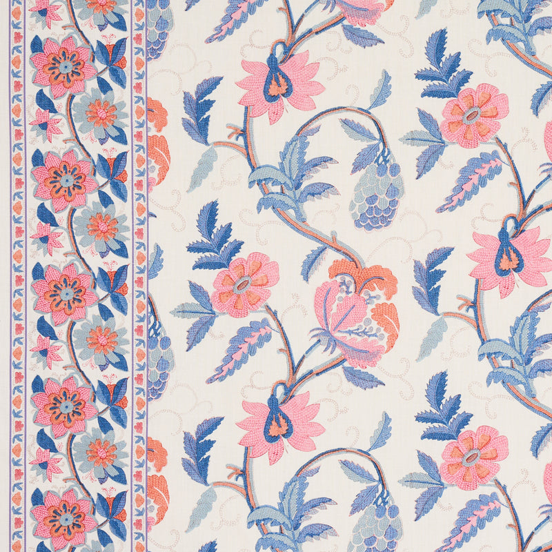 Schumacher Indali Bordered Linen Rose And Indigo  | Atlanta Fabrics