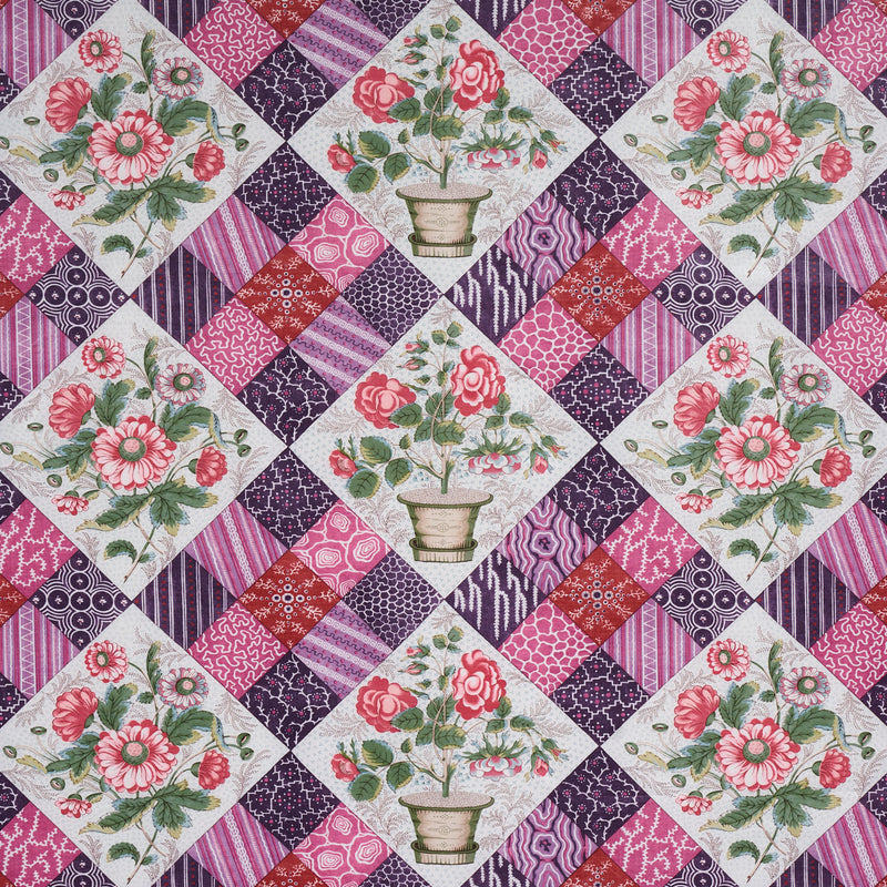 Schumacher CALDWELL PATCHWORK CHINTZ FUCHSIA AND PLUM Fabric | Atlanta Fabrics