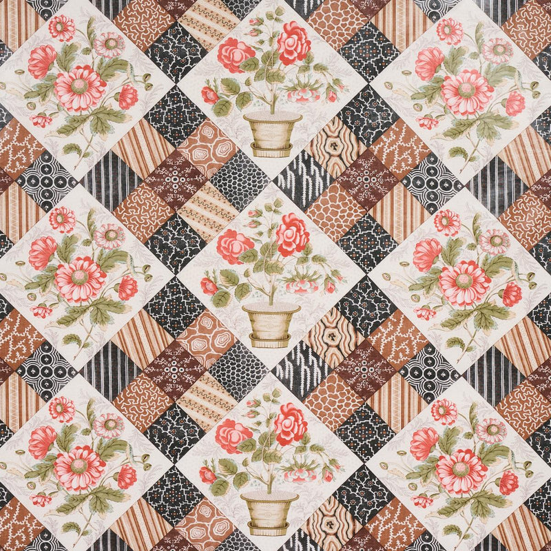SCHUMACHER CALDWELL PATCHWORK CHINTZ ROSE AND CHOCOLATE FABRIC | Atlanta Fabrics