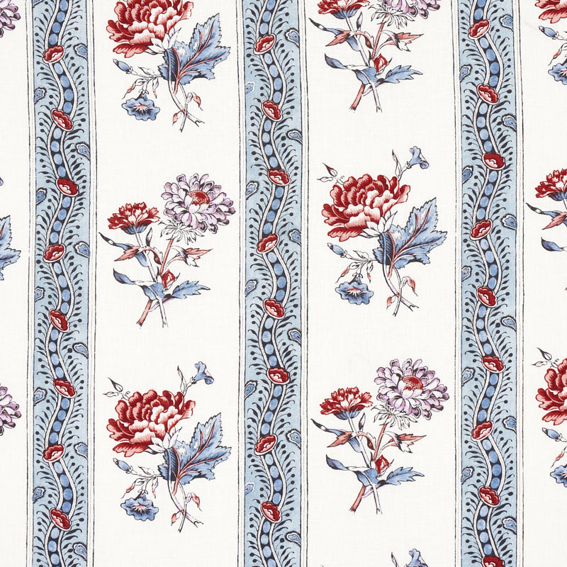 Schumacher Ariana Floral Stripe Pearlware Blue  | Atlanta Fabrics