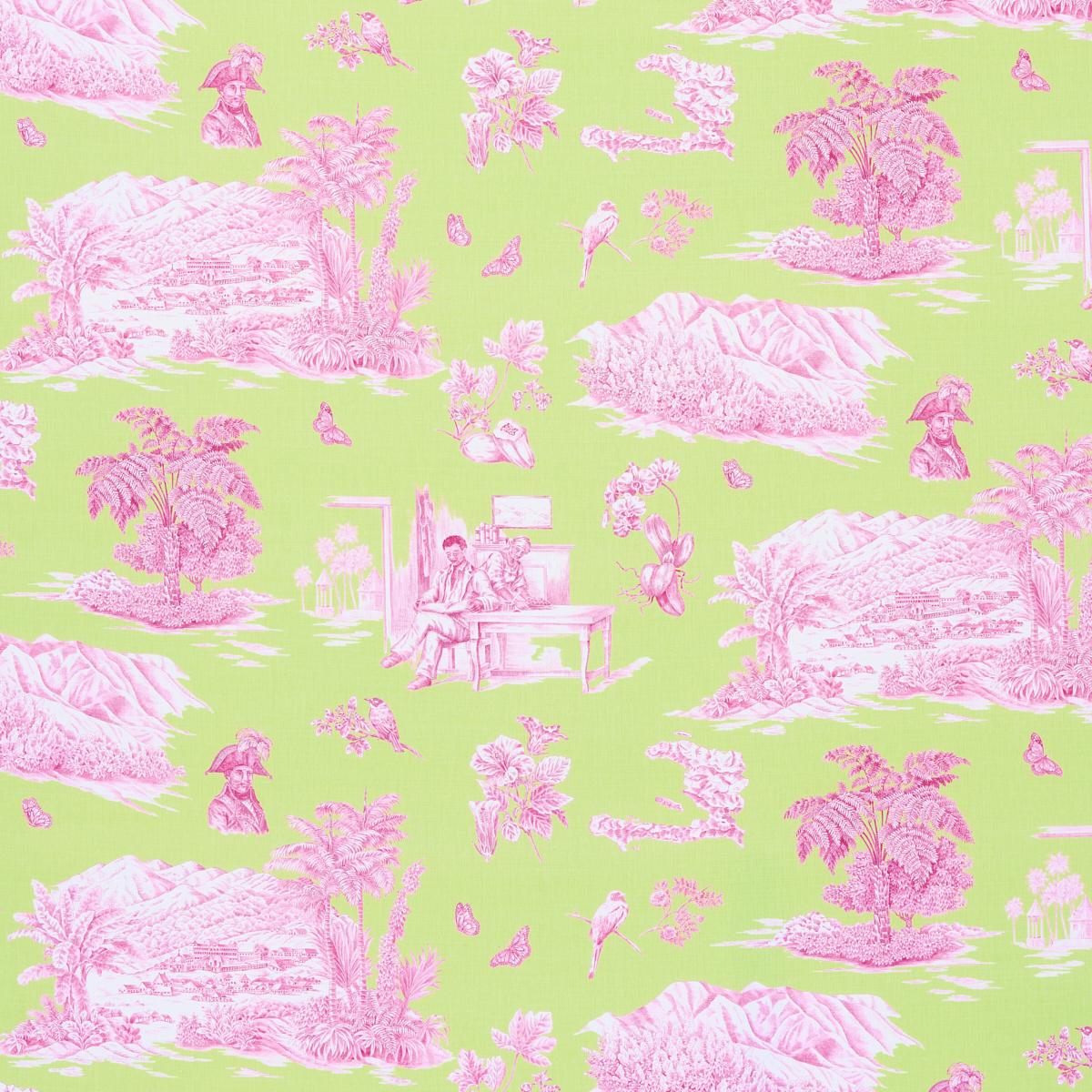 Schumacher TOUSSAINT TOILE PINK & GREEN Fabric | Atlanta Fabrics