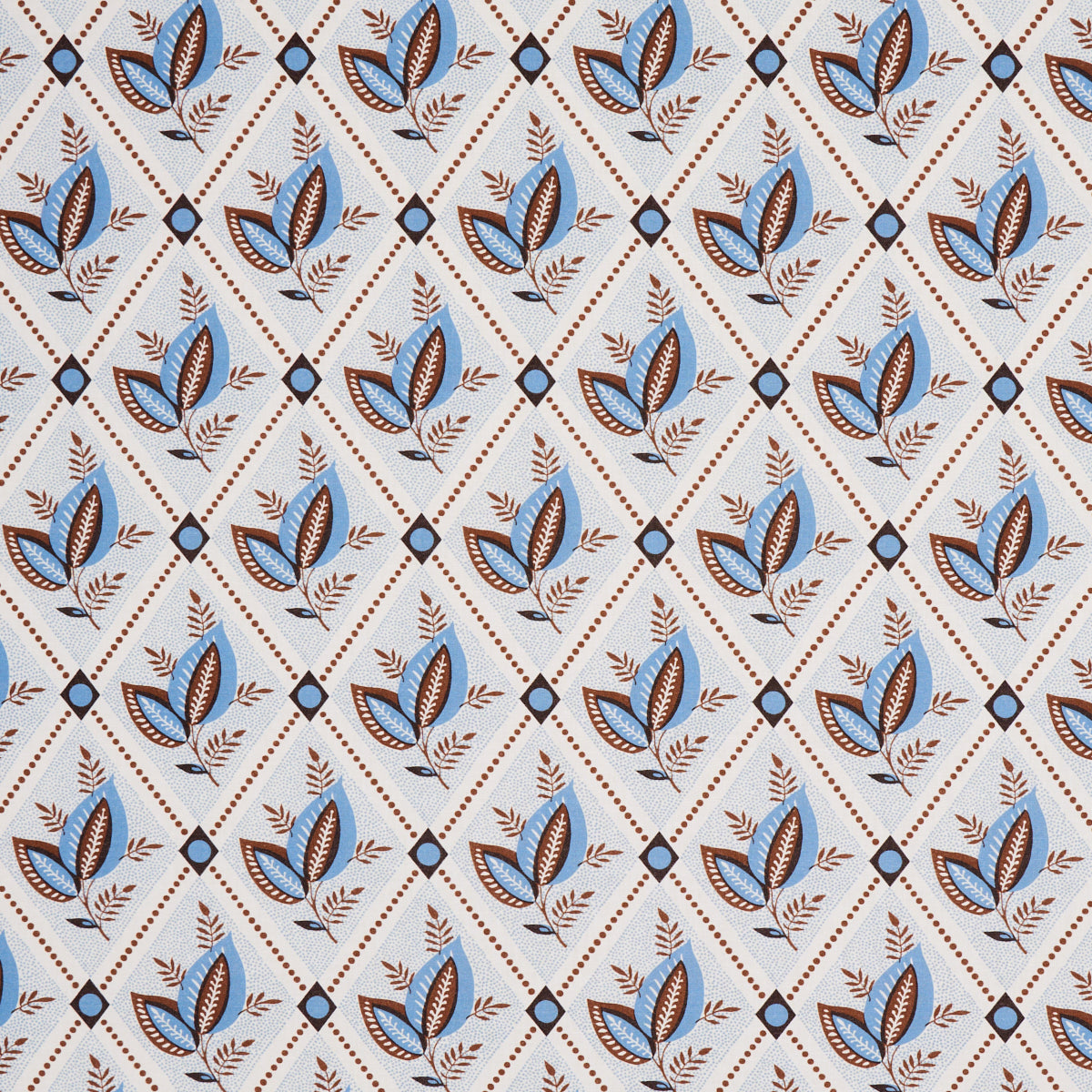 Schumacher BASILE TRELLIS DELFT & SEPIA Fabric | Atlanta Fabrics