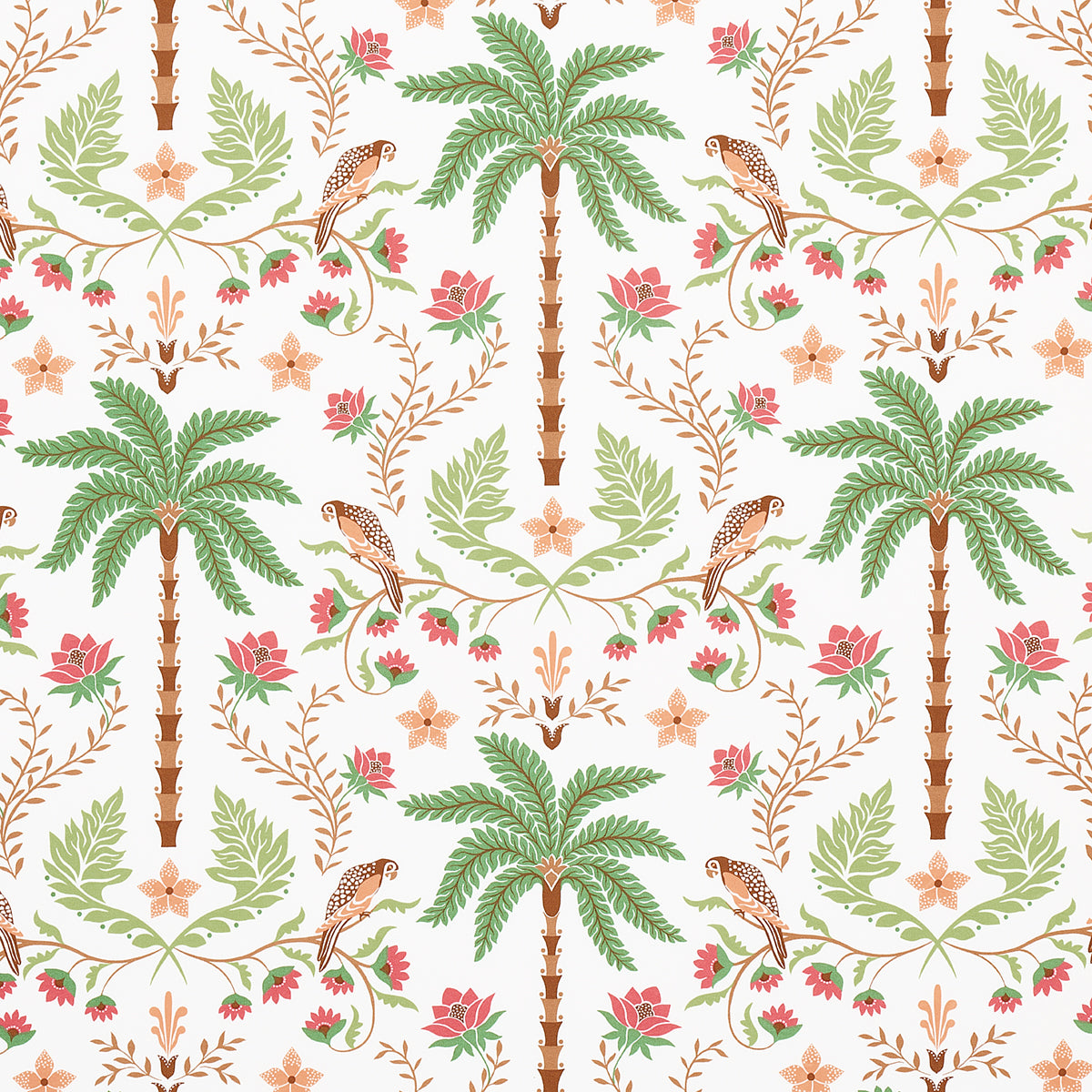 Schumacher ISLAND PALM INDOOR/OUTDOOR CORAL & GREEN Fabric | Atlanta Fabrics
