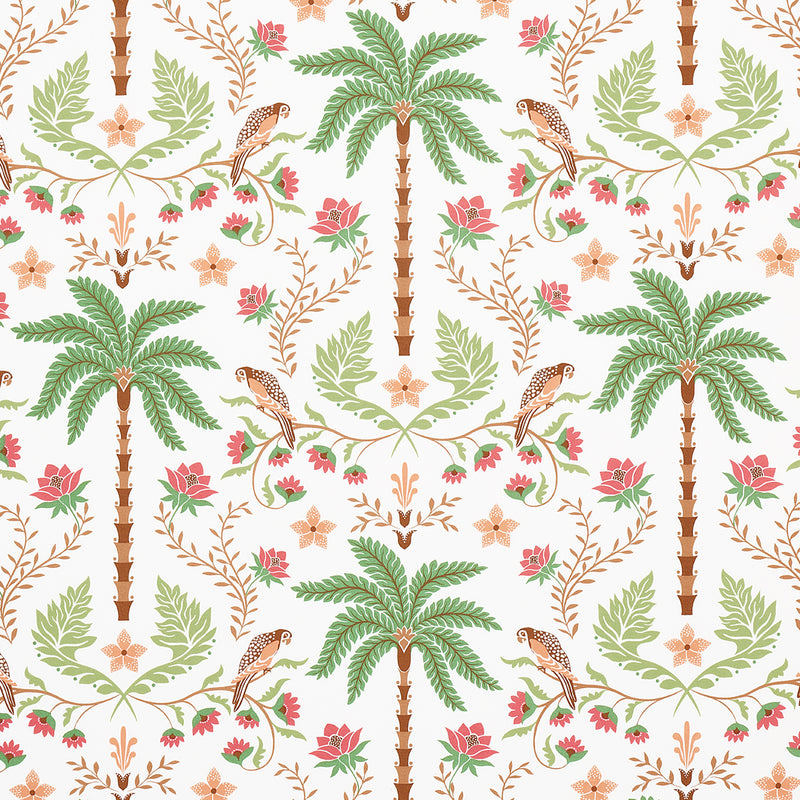 Schumacher ISLAND PALM INDOOR/OUTDOOR CORAL & GREEN Fabric | Atlanta Fabrics