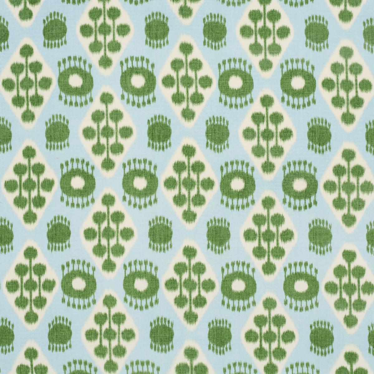 SCHUMACHER HAMILTON IKAT BLUE AND LEAF FABRIC | Atlanta Fabrics