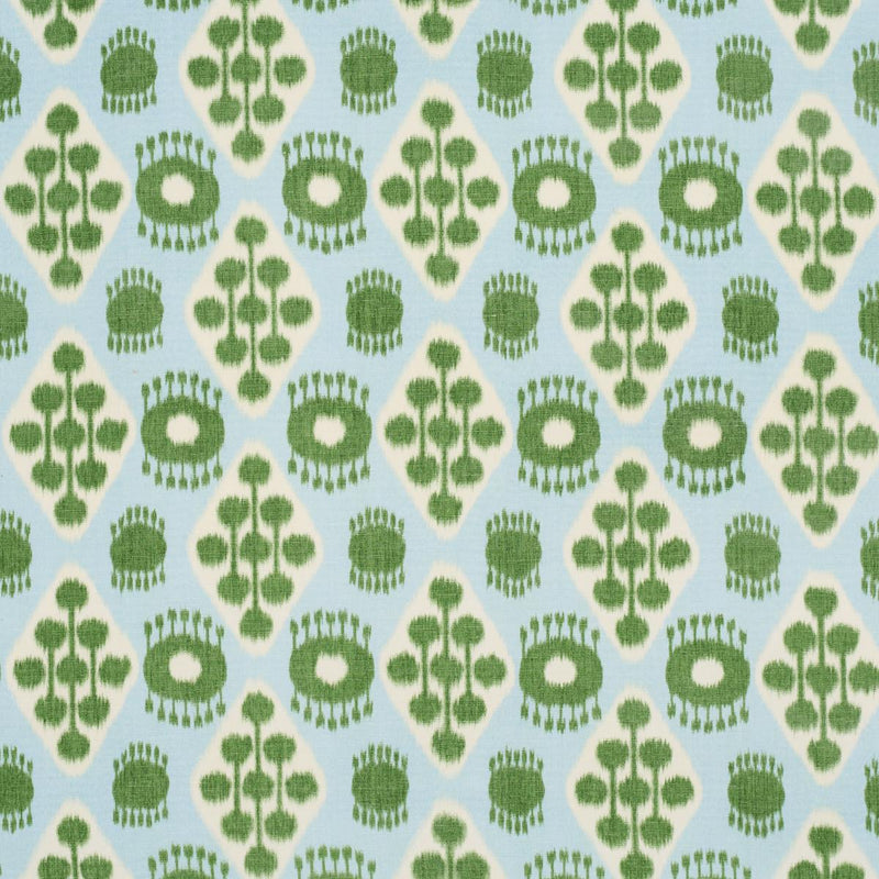 SCHUMACHER HAMILTON IKAT BLUE AND LEAF FABRIC | Atlanta Fabrics