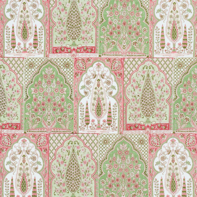 SCHUMACHER BARRA PALACE PINK & GREEN FABRIC | Atlanta Fabrics