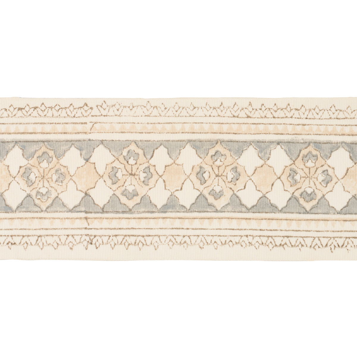 Schumacher AMIRA HAND BLOCK PRINTED TAPE SAND & GREY Trim | Atlanta Fabrics