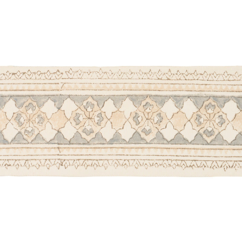 Schumacher AMIRA HAND BLOCK PRINTED TAPE SAND & GREY Trim | Atlanta Fabrics