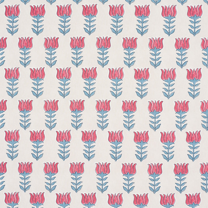 Schumacher MIA TULIP DELFT & CRIMSON Fabric | Atlanta Fabrics