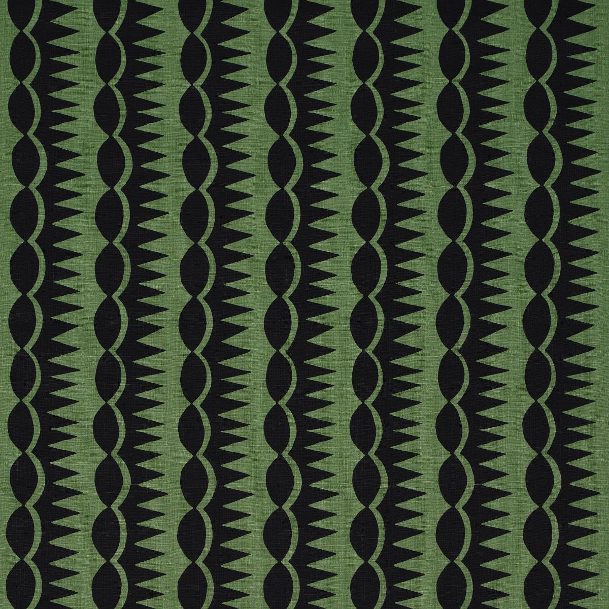 SCHUMACHER DAGGER STRIPE BLACK ON GREEN FABRIC | Atlanta Fabrics