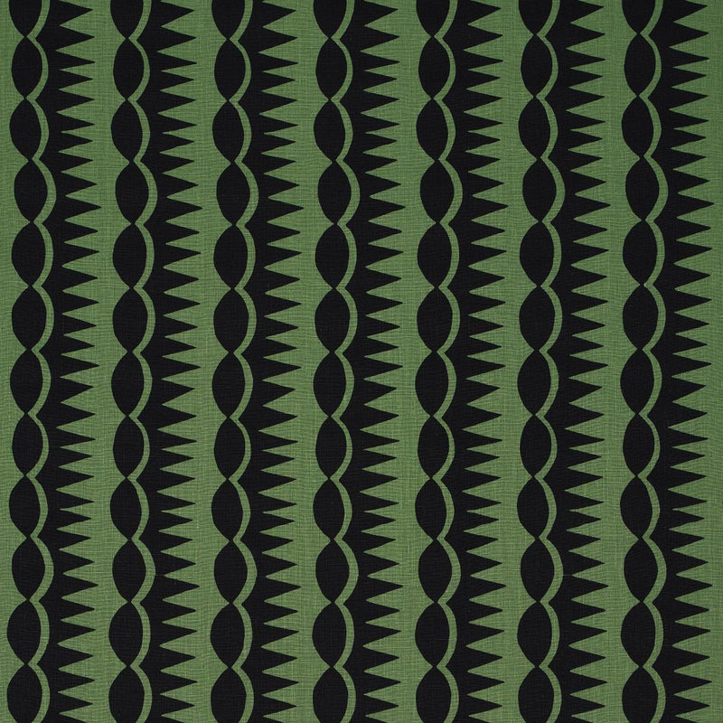 SCHUMACHER DAGGER STRIPE BLACK ON GREEN FABRIC | Atlanta Fabrics
