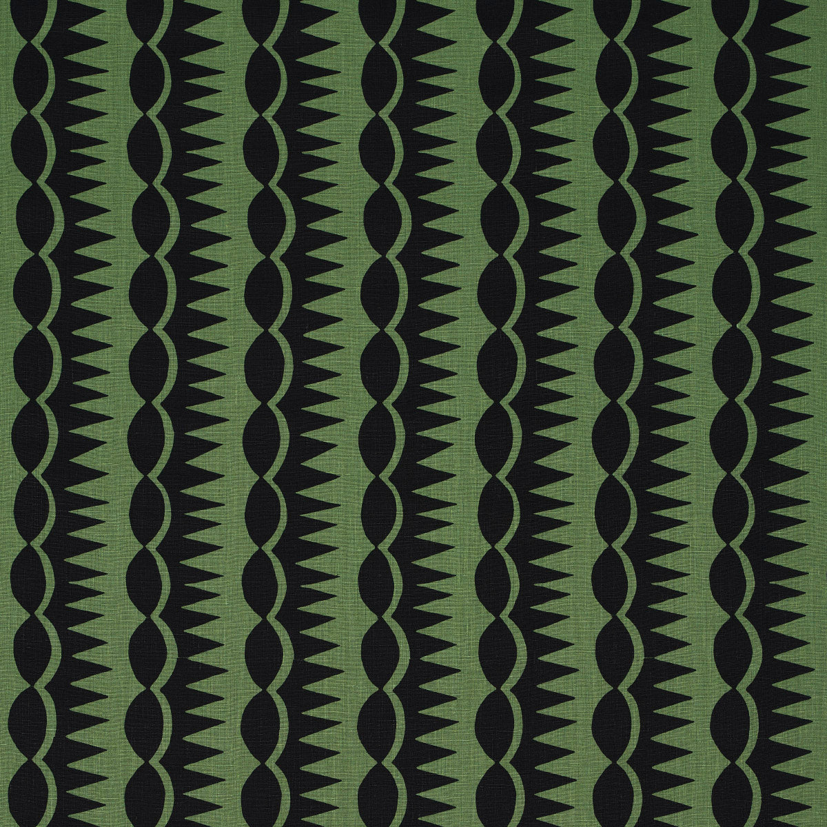 Schumacher DAGGER STRIPE BLACK ON GREEN Fabric | Atlanta Fabrics