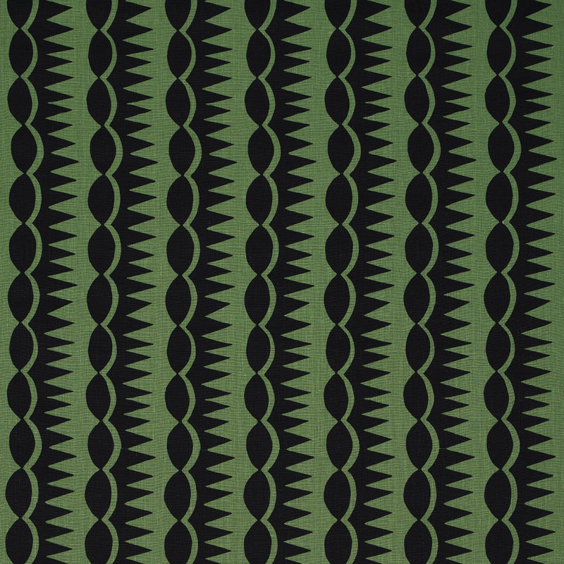 Schumacher DAGGER STRIPE BLACK ON GREEN Fabric | Atlanta Fabrics