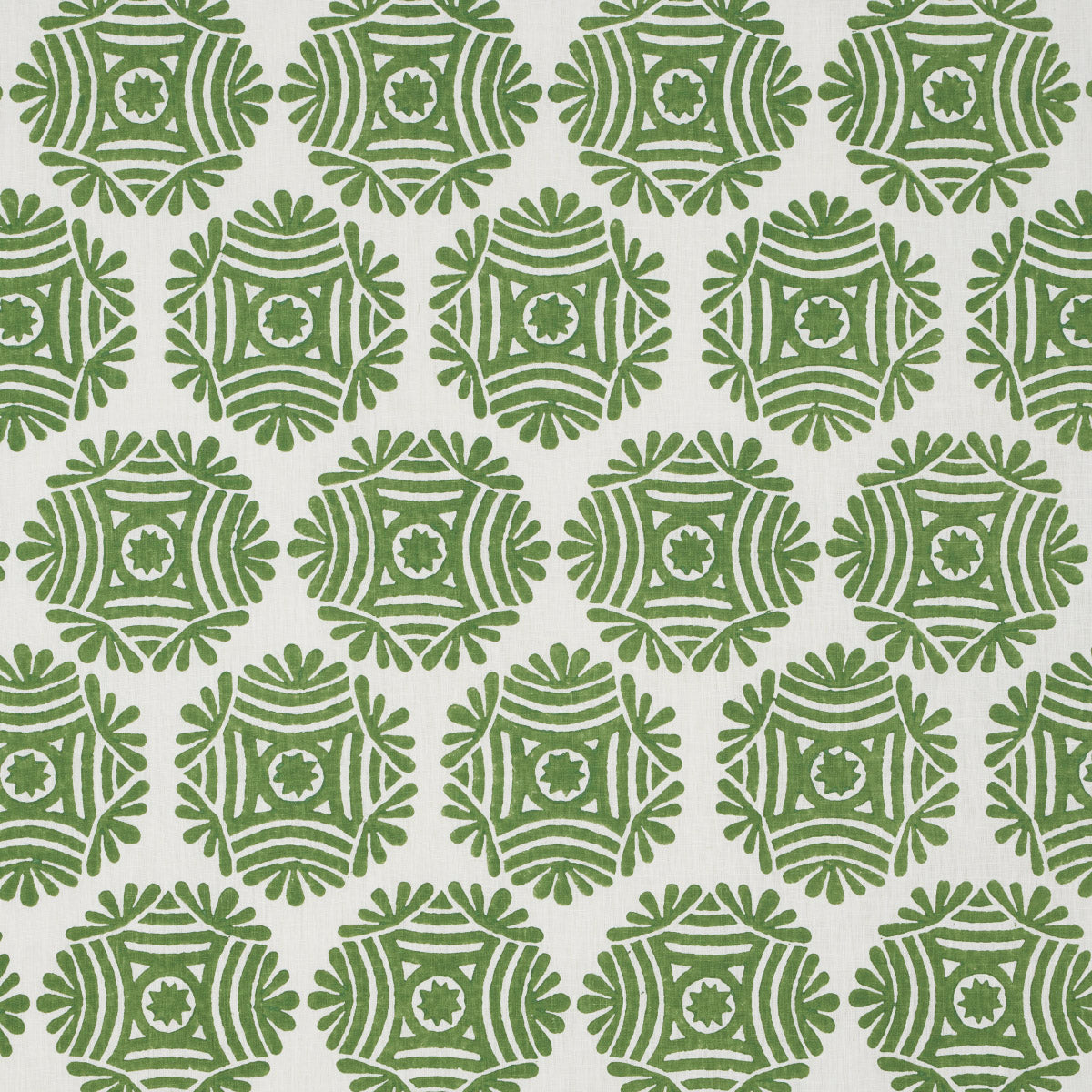 Schumacher GILDED STAR BLOCK PRINT GREEN Fabric | Atlanta Fabrics