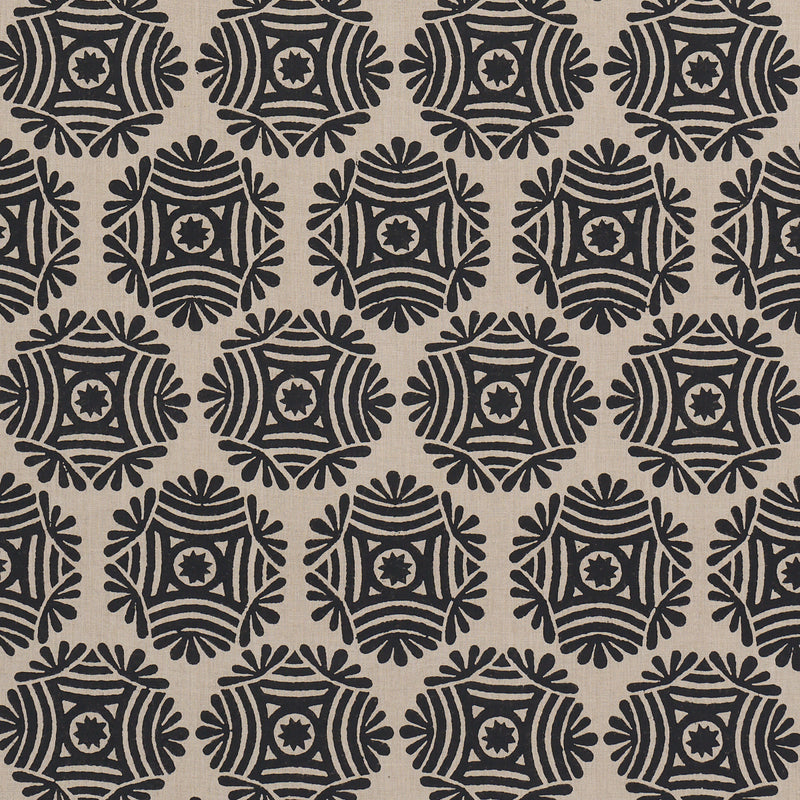 Schumacher GILDED STAR HAND BLOCK BLACK  | Atlanta Fabrics