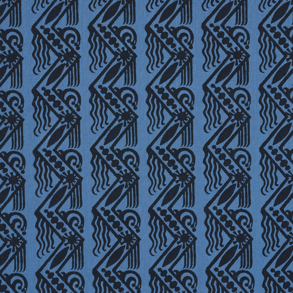 VENETIAN ZIG ZAG BLOCK PRINT BLACK ON BLUE