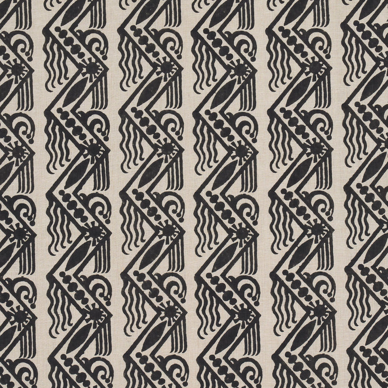 Schumacher VENETIAN ZIG ZAG BLOCK PRINT BLACK ON NATURAL Fabric | Atlanta Fabrics