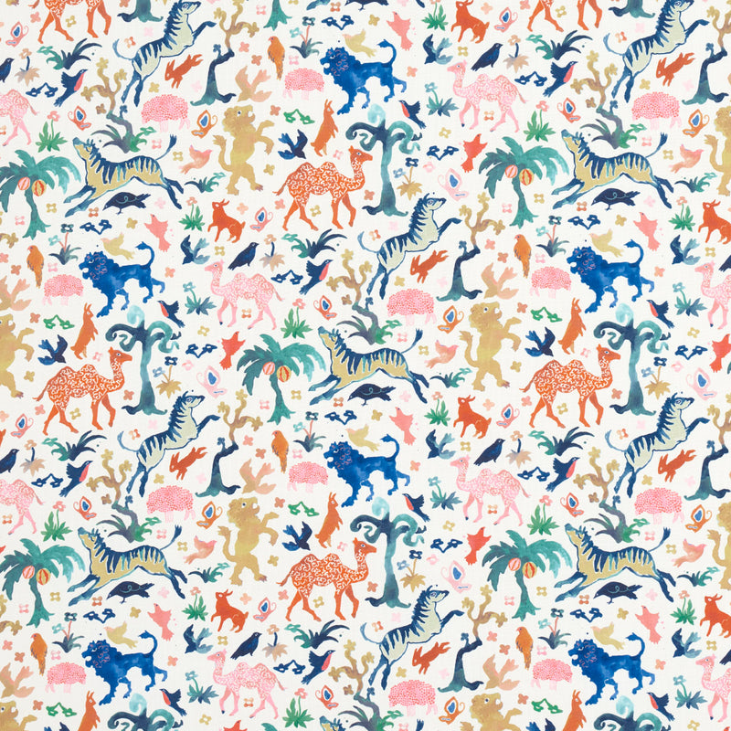 Schumacher BEASTS INDOOR/OUTDOOR MULTI ON IVORY Fabric | Atlanta Fabrics