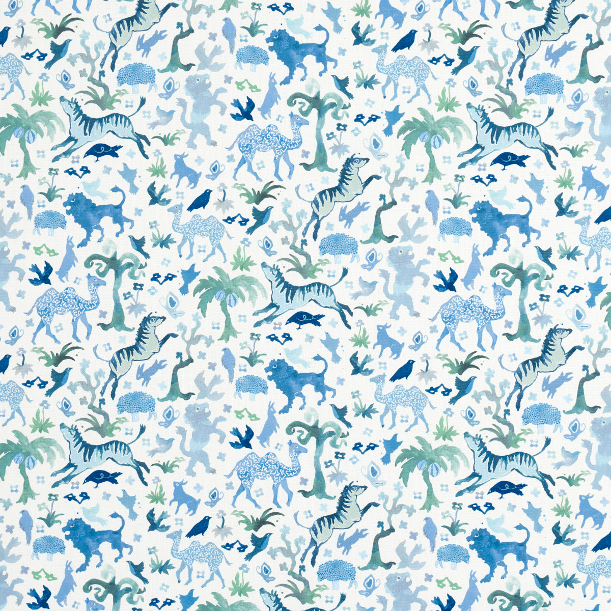 Schumacher BEASTS INDOOR/OUTDOOR BLUE AND GREEN Fabric | Atlanta Fabrics