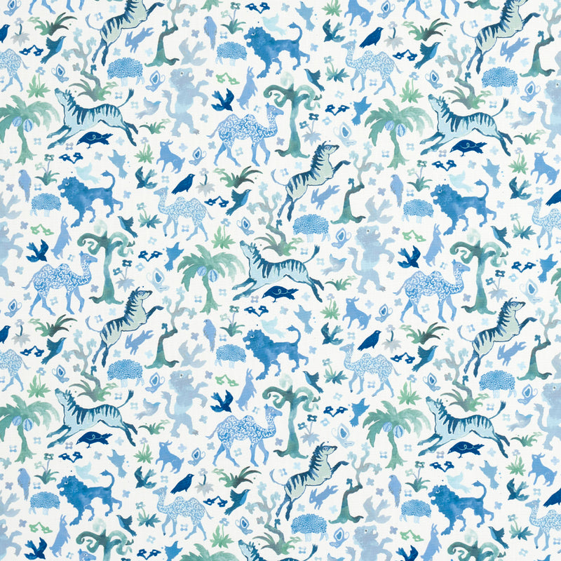 Schumacher BEASTS INDOOR/OUTDOOR BLUE AND GREEN Fabric | Atlanta Fabrics