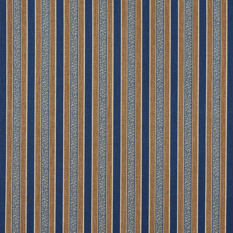Schumacher AUGUSTE STRIPE MARINE & COGNAC  | Atlanta Fabrics