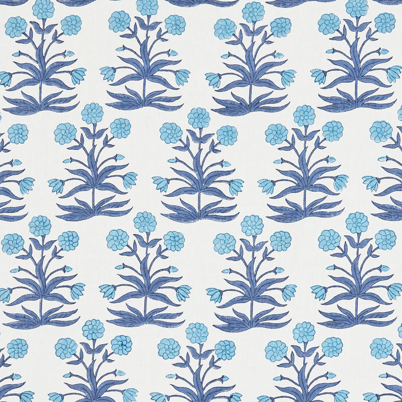 Schumacher Mughal Hand Block Print Sky Indigo  | Atlanta Fabrics