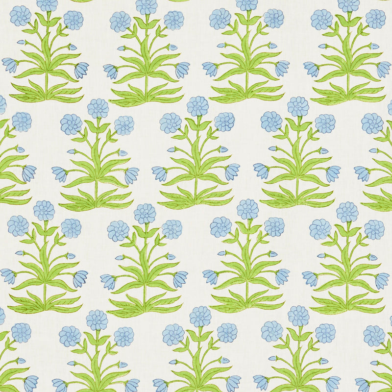Schumacher Mughal Hand Block Print Sky Pistachio  | Atlanta Fabrics