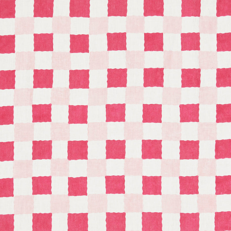 Schumacher Chequer Hand Block Print Pinks  | Atlanta Fabrics