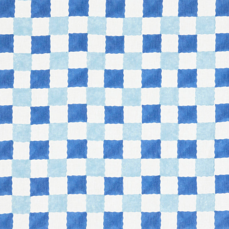 Schumacher Chequer Hand Block Print Blue  | Atlanta Fabrics