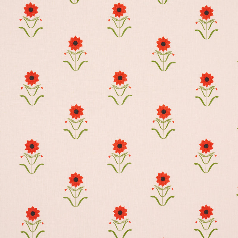 Schumacher FORGET ME NOTS RED ON PINK  | Atlanta Fabrics