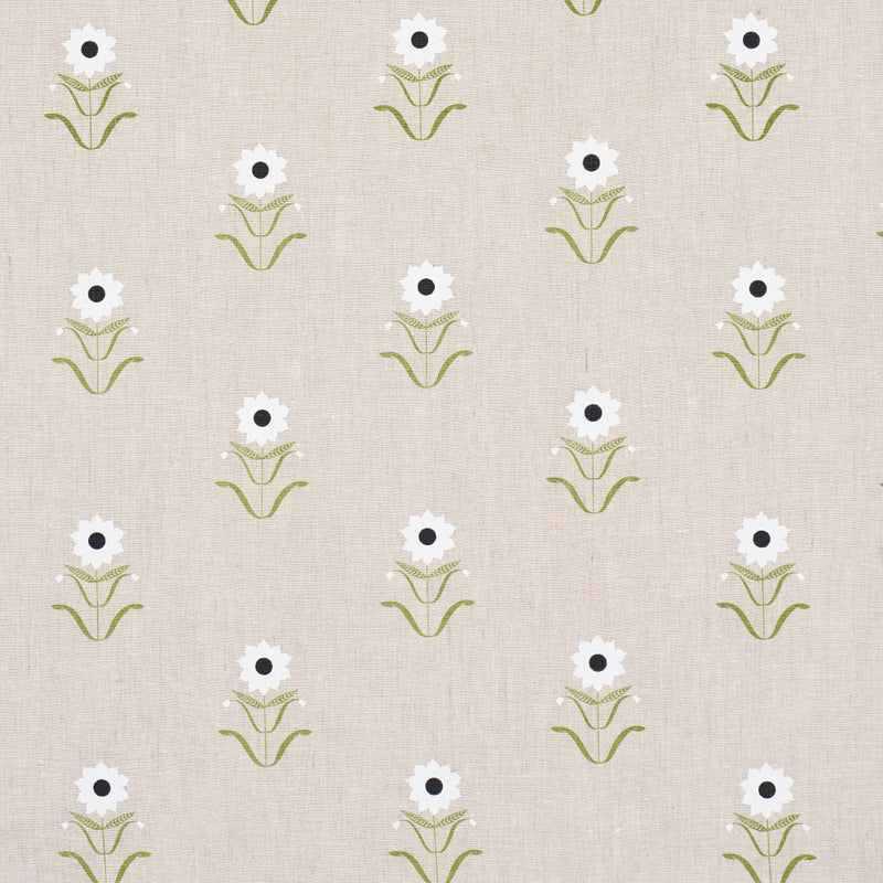 Schumacher FORGET ME NOTS WHITE ON LINEN  | Atlanta Fabrics