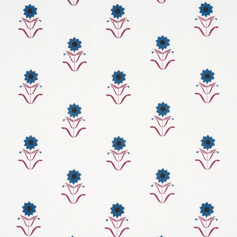 Schumacher FORGET ME NOTS BLUE & PLUM  | Atlanta Fabrics