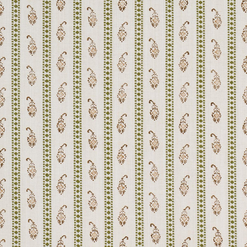 SCHUMACHER EDDIE WOVEN HAND BLOCK PRINT GREEN FABRIC | Atlanta Fabrics