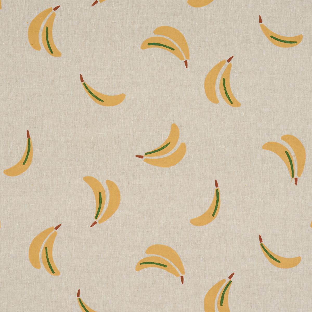 BANANA STAND HAND BLOCK PRINT OCHRE AND GREEN ON NATURAL
