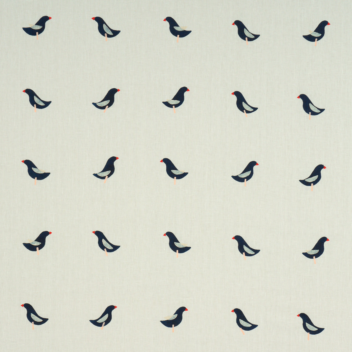 Schumacher BIRDS HAND BLOCK PRINT BLACK ON NATURAL Fabric | Atlanta Fabrics