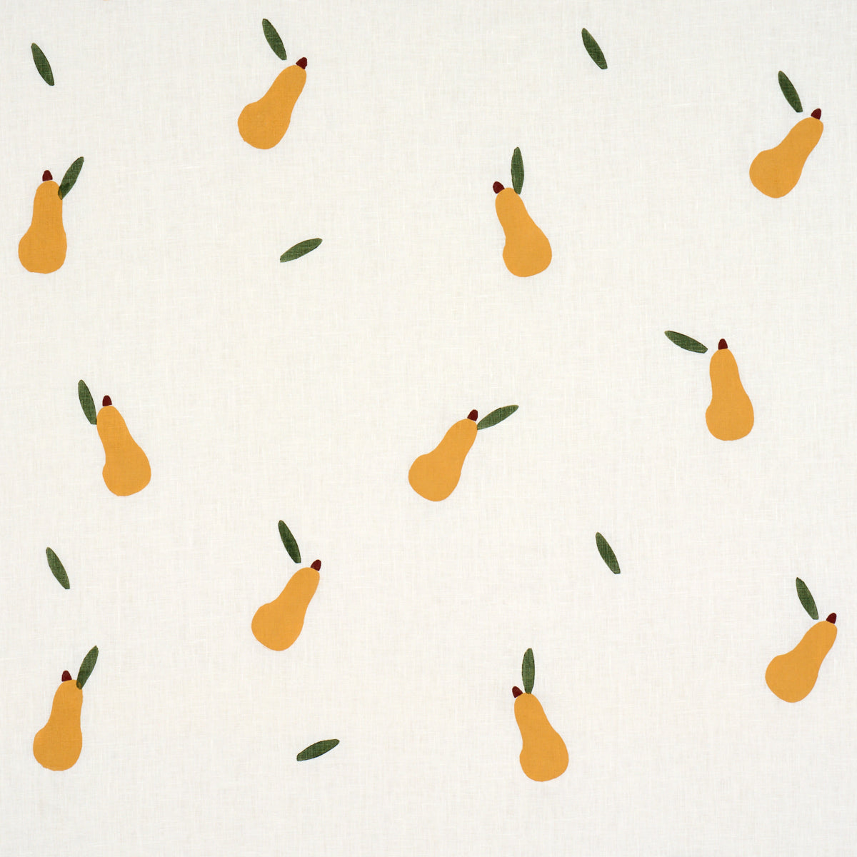 PEARS HAND BLOCK PRINT GREEN AND OCHRE ON WHITE