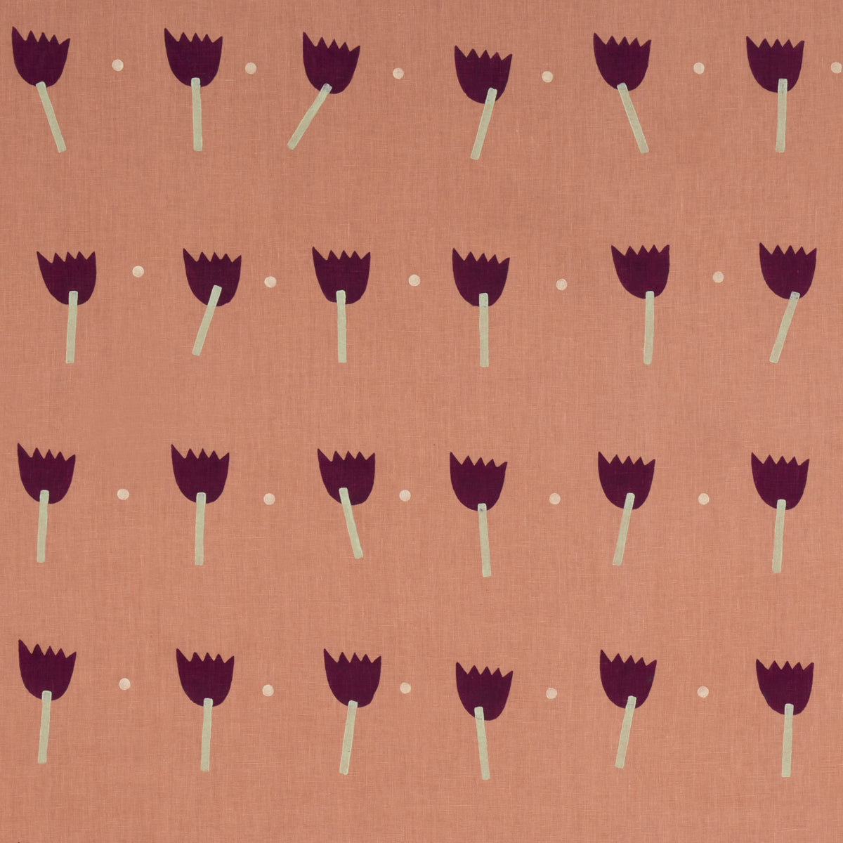 Schumacher TULIP PLAY HAND BLOCK PRINT VIOLET ON RUST Fabric | Atlanta Fabrics